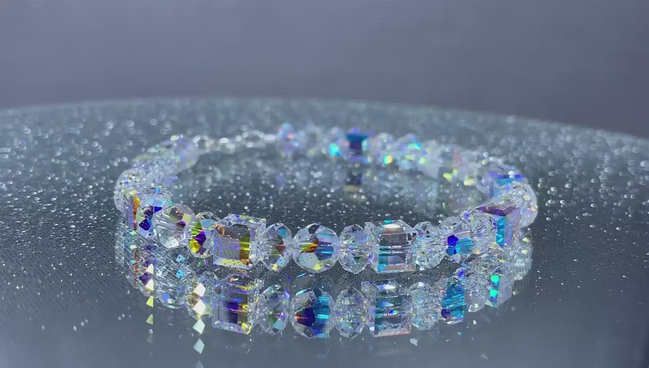 Crystal Bracelet, Swarovski Crystal Aurora Borealis Jewelry, Sterling Silver Bracelet, Bridal Bracelet, Wedding Jewelry, Beaded Bracelet